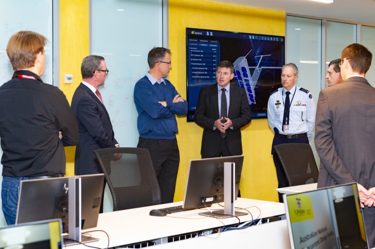 Minister for Defence Industry, the Hon. Christopher Pyne visits UNSW Canberra Space to discuss the progress of the M1 satellite mission for RAAF