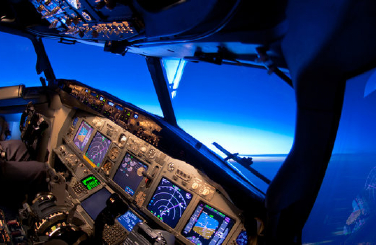 The cockpit of a plane. 